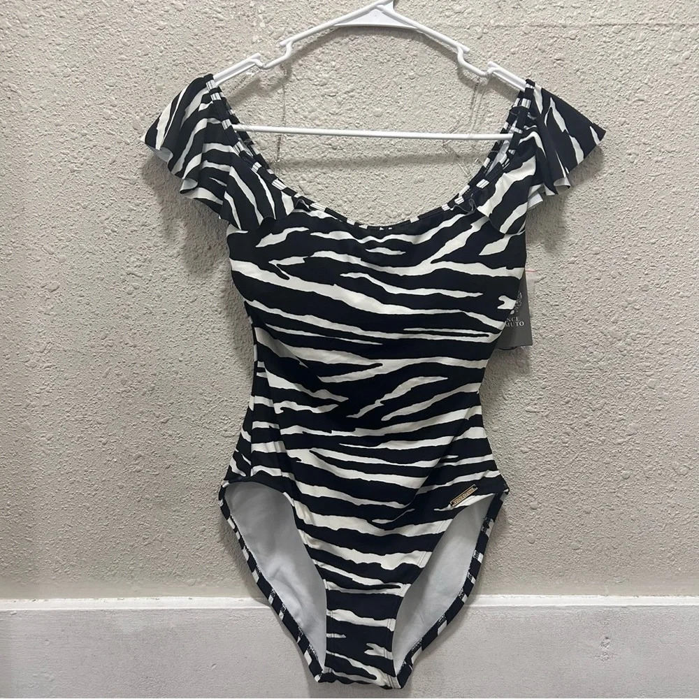 Vince Camuto Zebra Off-Shoulder One Piece Swimsuit NWT Size 6